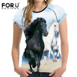 2018 Camiseta FORUDESIGNS Blue Women T Shirt Unicorn Woman Tops  Casual