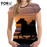 2018 Camiseta FORUDESIGNS Blue Women T Shirt Unicorn Woman Tops  Casual