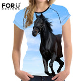 2018 Camiseta FORUDESIGNS Blue Women T Shirt Unicorn Woman Tops  Casual