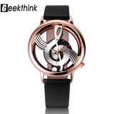 Unique Woman Quartz Analog Hollow Musical Note Style leather