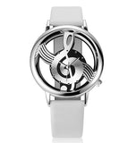 Unique Woman Quartz Analog Hollow Musical Note Style leather