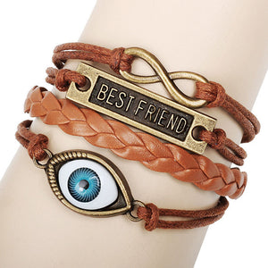 Best Friend Eye Jewelry Hemp Rope Antique Leather Pendant Bracelet