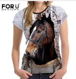 2018 Camiseta FORUDESIGNS Blue Women T Shirt Unicorn Woman Tops  Casual