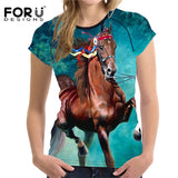 2018 Camiseta FORUDESIGNS Blue Women T Shirt Unicorn Woman Tops  Casual