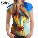 2018 Camiseta FORUDESIGNS Blue Women T Shirt Unicorn Woman Tops  Casual