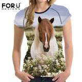 2018 Camiseta FORUDESIGNS Blue Women T Shirt Unicorn Woman Tops  Casual