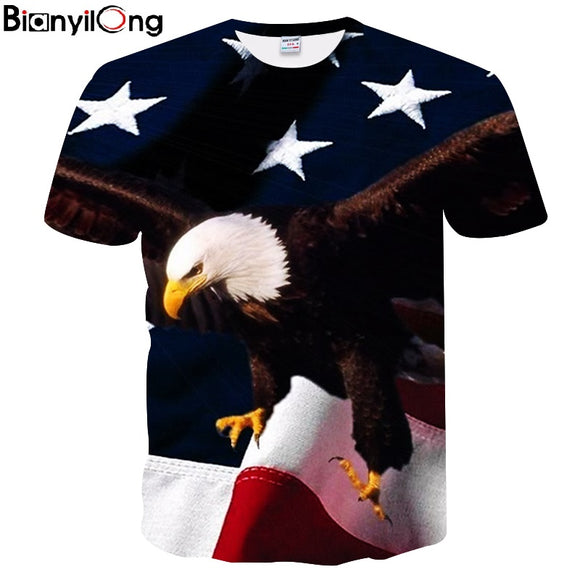 2018 Camistas Fashion Summer Cool Eagle Hawk Printed T Shirts Summer American  Unisex Men's 3D