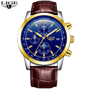 2018 LIGE Mens Watches Top Brand Luxury Leather Quartz Watch Men  Relogio Masculino