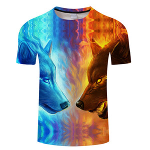 Where Light And Dark Meet by JoJoesart Wolf 3d T-shirt Drop Ship Top Tee Short Sleeve Camiseta Round Neck Tshirt Fashion T-shirt