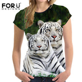 FORUDESIGNS 3D White Tiger Women T Shirt Crop Top For Woman T-shirt 2018 Summer