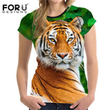 FORUDESIGNS 3D White Tiger Women T Shirt Crop Top For Woman T-shirt 2018 Summer