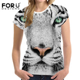 FORUDESIGNS 3D White Tiger Women T Shirt Crop Top For Woman T-shirt 2018 Summer